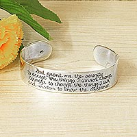 Sterling silver cuff bracelet, 'Serenity Prayer'