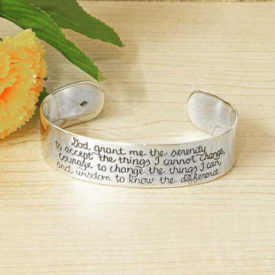 Sterling silver cuff bracelet, Serenity Prayer