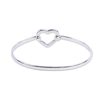 Pulsera corazón de plata de ley - Brazalete moderno de corazón de plata esterlina de Taxco