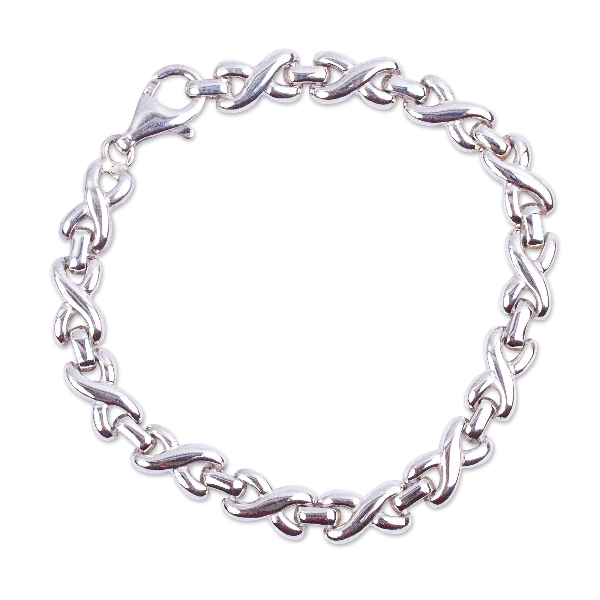 Silver Kiss,'Sterling Silver x and O Chain Link Bracelet from Mexico