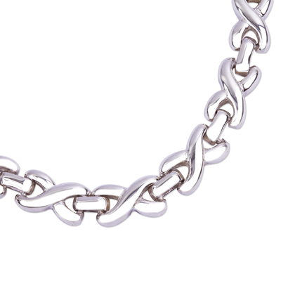 Silver Kiss,'Sterling Silver x and O Chain Link Bracelet from Mexico