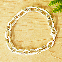 Taxco Silver Oversized Chain Link Bracelet from Mexico,'Silver Moonglow'