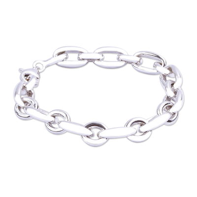 Sterling silver link bracelet, 'Silver Moonglow' - Taxco Silver Oversized Chain Link Bracelet from Mexico
