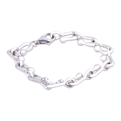 Sterling silver link bracelet, 'Silver Harmony' - Taxco Silver Hook Chain Link Bracelet from Mexico