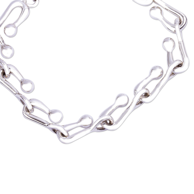 Sterling silver link bracelet, 'Silver Harmony' - Taxco Silver Hook Chain Link Bracelet from Mexico