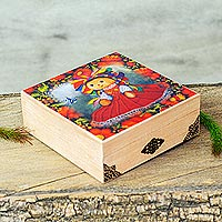 Decoupage wood Jewellery box, 'My Maria' - Oaxacan Motif Decoupage Jewellery Box