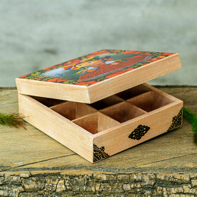 Decoupage wood jewelry box, 'My Maria' - Oaxacan Motif Decoupage Jewelry Box