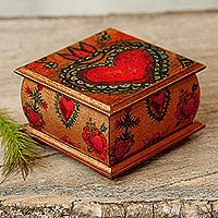 Caja decorativa de madera decoupage, 'Sagrado Corazón de Tonalá' - Caja Decorativa Motivo Sagrado Corazón