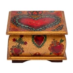 Decoupage wood decorative box, 'Tonala Sacred Heart' - Sacred Heart Motif Decorative Box