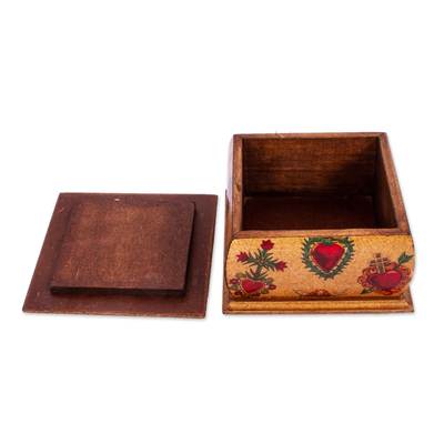 Decoupage wood decorative box, 'Tonala Sacred Heart' - Sacred Heart Motif Decorative Box