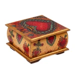 Decoupage wood decorative box, 'Tonala Sacred Heart' - Sacred Heart Motif Decorative Box