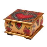 Decoupage wood decorative box, 'Tonala Sacred Heart' - Sacred Heart Motif Decorative Box