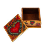 Decoupage wood decorative box, 'Tonala Sacred Heart' - Sacred Heart Motif Decorative Box