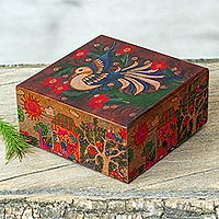 Joyero de madera de decoupage, 'Paloma de arte popular' - Joyero de decoupage con motivo de paloma