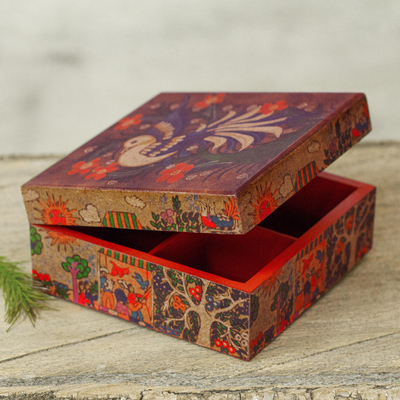 Decoupage wood jewelry box, 'Folk Art Dove' - Dove Motif Decoupage Jewelry Box