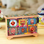 Decoupage wood jewelry chest, 'Milagritos' - Handmade Decoupage Jewelry Chest