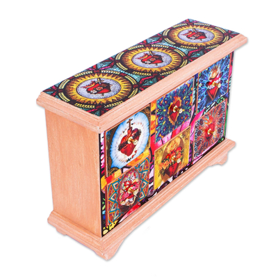 Decoupage wood jewelry chest, 'Milagritos' - Handmade Decoupage Jewelry Chest