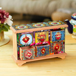 Decoupage wood jewelry chest, 'Milagritos' - Handmade Decoupage Jewelry Chest