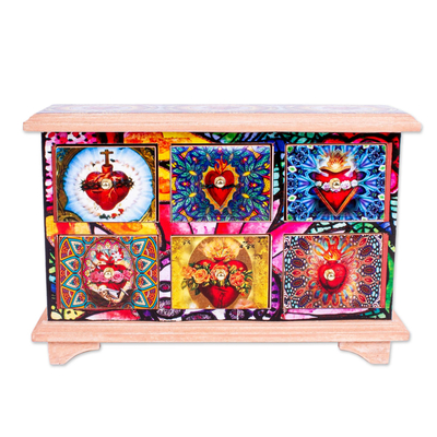 Decoupage wood Jewellery chest, 'Milagritos' - Handmade Decoupage Jewellery Chest