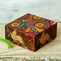 Decoupage wood decorative box, 'Tonala Fauna'