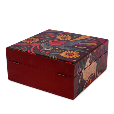 Decoupage wood decorative box, 'Tonala Fauna' - Folk Art Decoupage Decorative Box