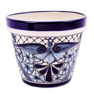 Maceta de cerámica (7,5 pulgadas de diámetro) - Maceta de cerámica azul y blanquecina (7,5 pulgadas de diámetro)