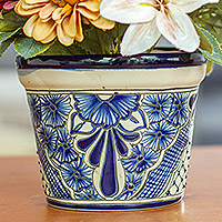 Ceramic flower pot, Cobalt Garden (4.7 inch diameter)