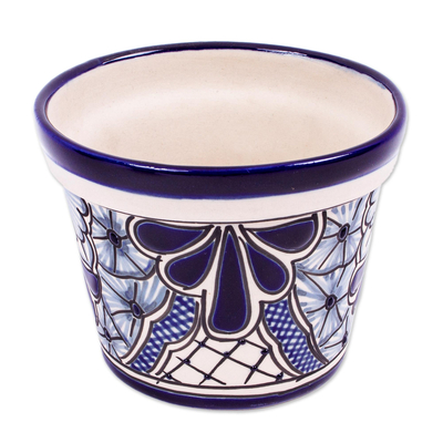 Keramik-Blumentopf, 'Cobalt Garden' (4,7 Zoll Durchmesser) - Handbemalter Kobalt-Blumentopf (4,7 Zoll Durchmesser)