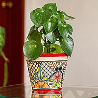Ceramic flower pot, 'Colorful Mercado' (7.5 inch diameter) - Handmade Ceramic Flower Pot (7.5 Inch Diameter)