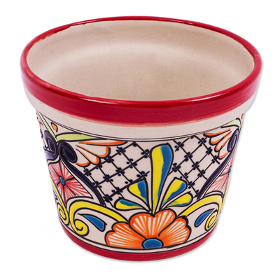 Keramik-Blumentopf, (6,25 Zoll Durchmesser) - Keramik-Blumentopf aus Mexiko (6,25 Zoll Durchmesser)