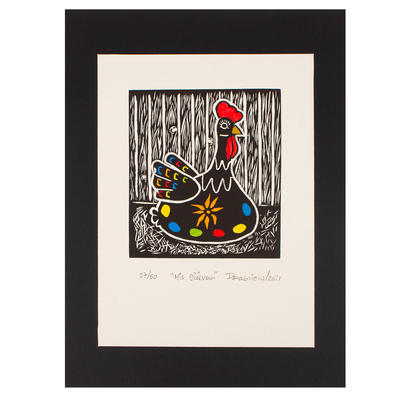 Wood block print, 'My Eggs' - Limited Edition Hen Print