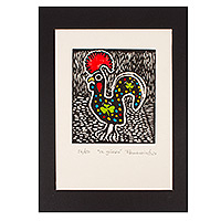 Wood block print, 'Eggcellent' - Original Signed Limited Edition Rooster Woodcut Print