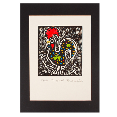 Wood block print, 'Eggcellent' - Original Signed Limited Edition Rooster Woodcut Print