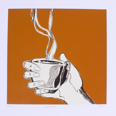 'Aroma' - Impresión serigrafiada firmada de una taza de café