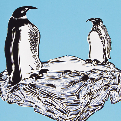 'Percepción y Realidad' - Impresión de pantalla surrealista de pingüinos firmada de México