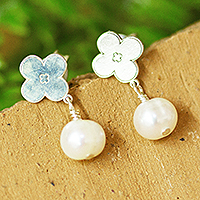Cultured pearl dangle earrings, Clovers and Pearls