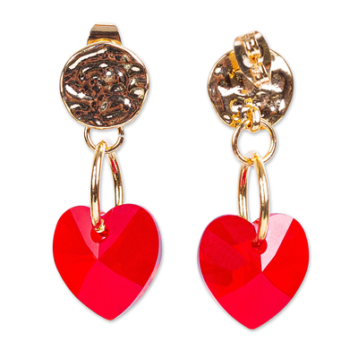 Swarovski Crystal Gold Plated Red Heart Earrings from Mexico - Deep ...