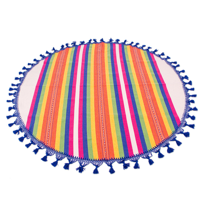 Cotton tablecloth, 'Fiesta Stripe' - Handwoven Round Multicolored Tablecloth