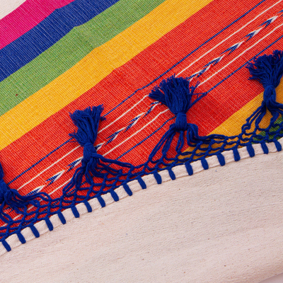 Cotton tablecloth, 'Fiesta Stripe' - Handwoven Round Multicolored Tablecloth