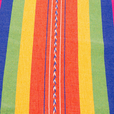Tischtuch aus Baumwolle, 'Fiesta Stripe' - Handgewebte runde mehrfarbige Tischdecke