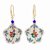 Hand-painted marble dangle earrings, 'Hummingbird Flower' - Flower-Shaped Marble Hummingbird Earrings
