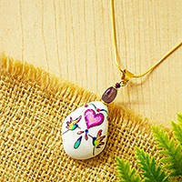 Hand-painted marble pendant necklace, Hummingbird Symmetry