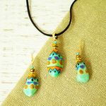 Hand-painted marble Jewellery set, 'Tribal Trends' - Gold-Accented Marble Jewellery Set