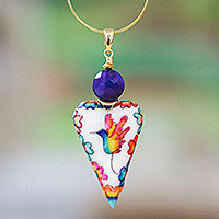 Featured review for Hand-painted marble pendant necklace, Rainbow Hummingbird