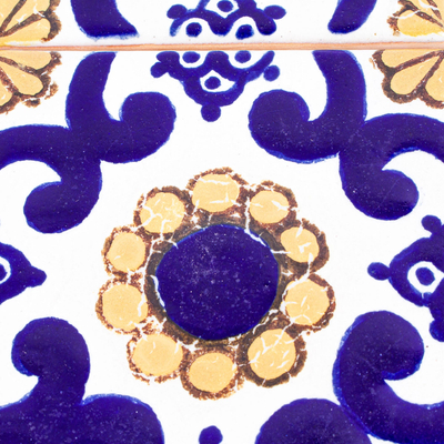 Decorative ceramic tiles, 'Sunflower' (set of 12) - Talavera-Style Ceramic Tiles (Set of 12)