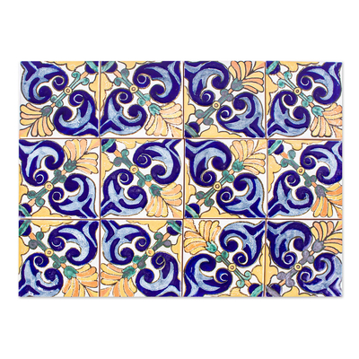Baldosas cerámicas decorativas, (juego de 12) - Azulejos estilo Talavera hechos a mano (juego de 12)