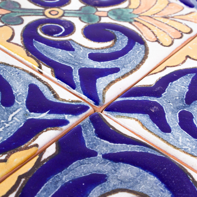 Decorative ceramic tiles, 'Colorful Fans' (set of 12) - Handmade Talavera-Style Tiles (Set of 12)