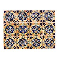 Azulejos cerámicos decorativos, 'Inspiración marroquí' (juego de 12) - Azulejos estilo Talavera naranja y azul (juego de 12)