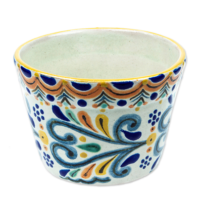 Maceta de cerámica - Macetero estilo talavera multicolor