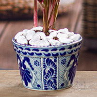 Keramik-Blumentopf „Puebla Arabesque“ – handgefertigter Keramik-Blumentopf